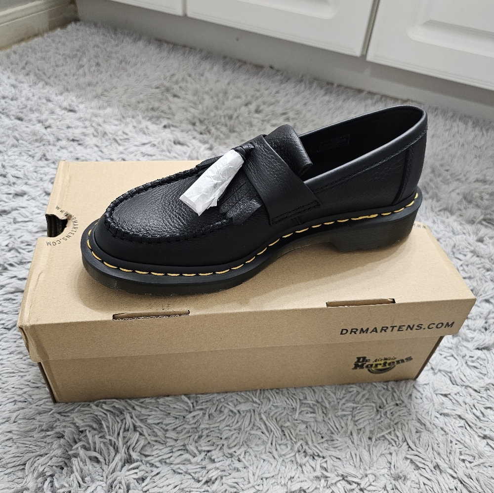 Dr. Martens ADRIAN YELLOW STITCH LEATHER TASSEL LOAFERS